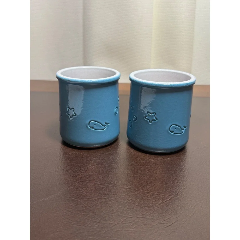 La Fermière Limited Edition Blue Whale Star Yogurt Pots Set of 2 Terracotta